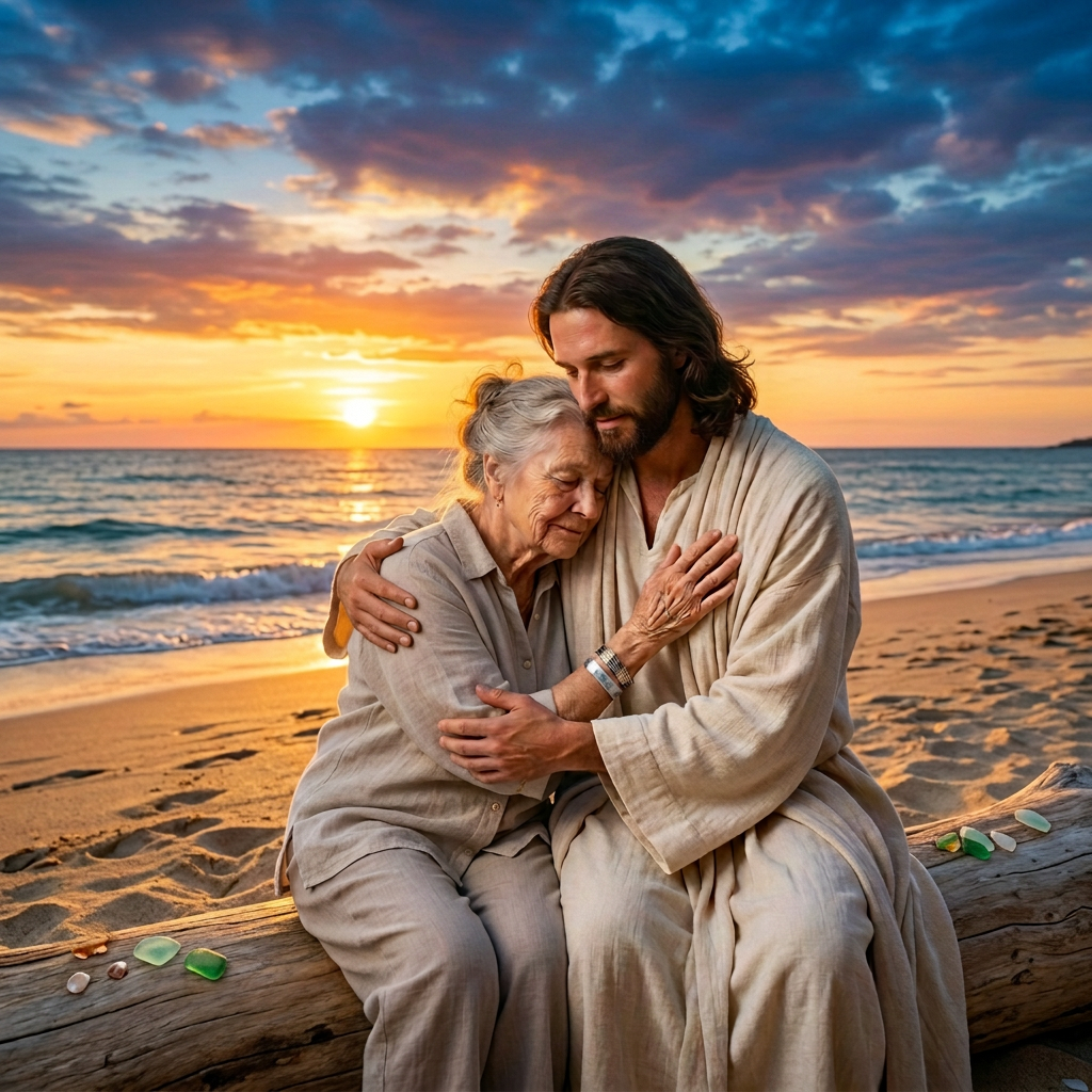 Visitor embracing an older woman in a hospital bed