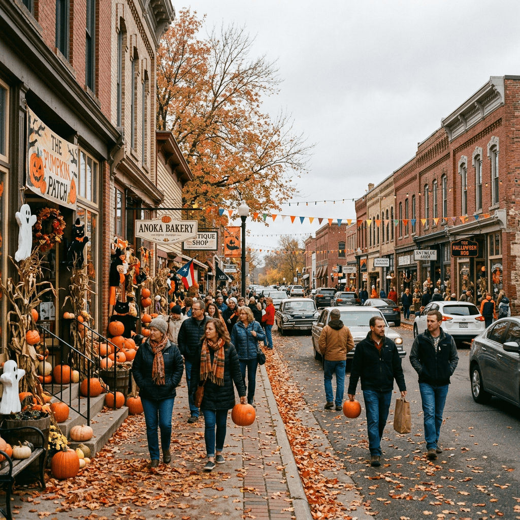 Autumn Halloween street in historic Anoka